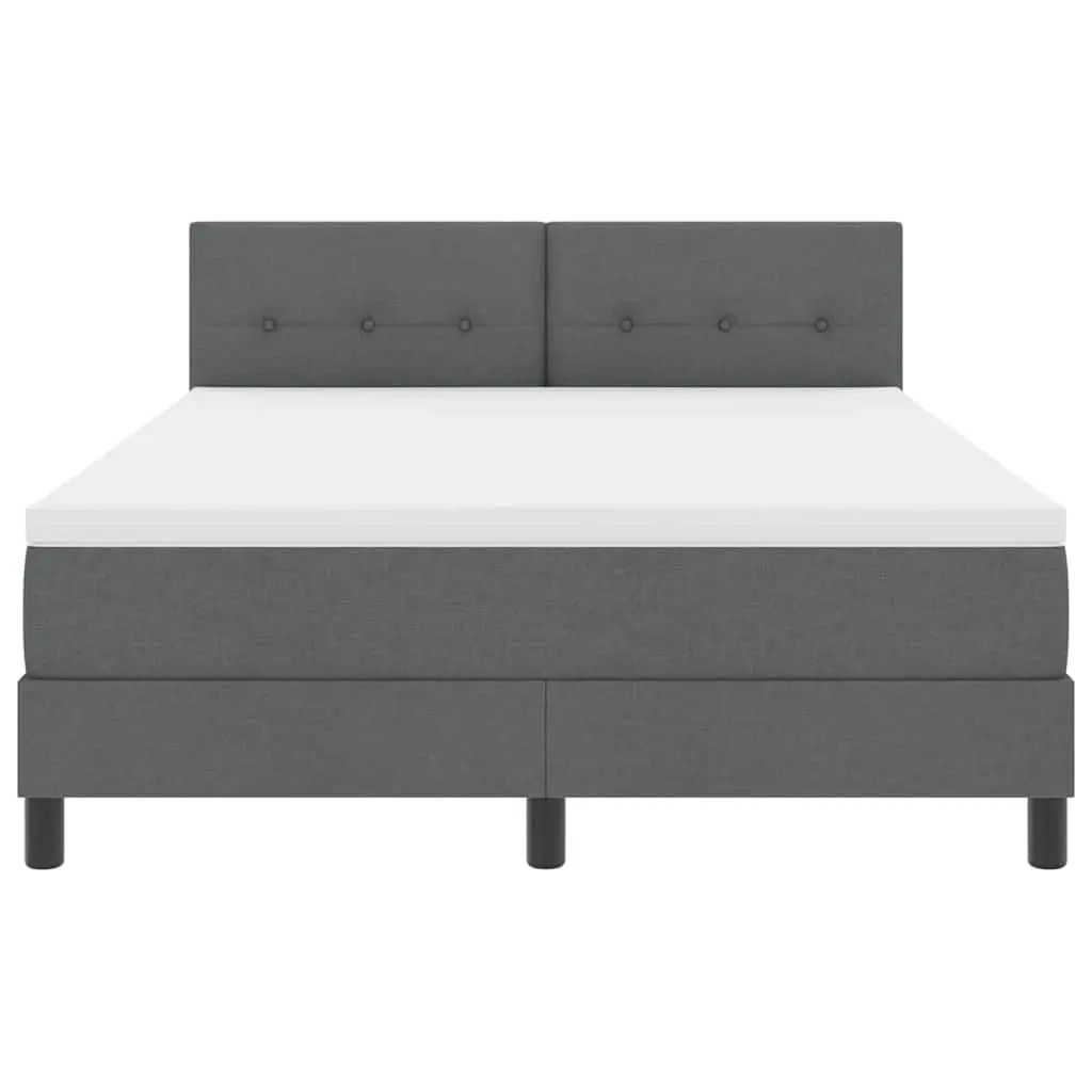 Box Spring Bed Dark Grey White Fabric 152 x 203 cm Modern Adjustable Headboard