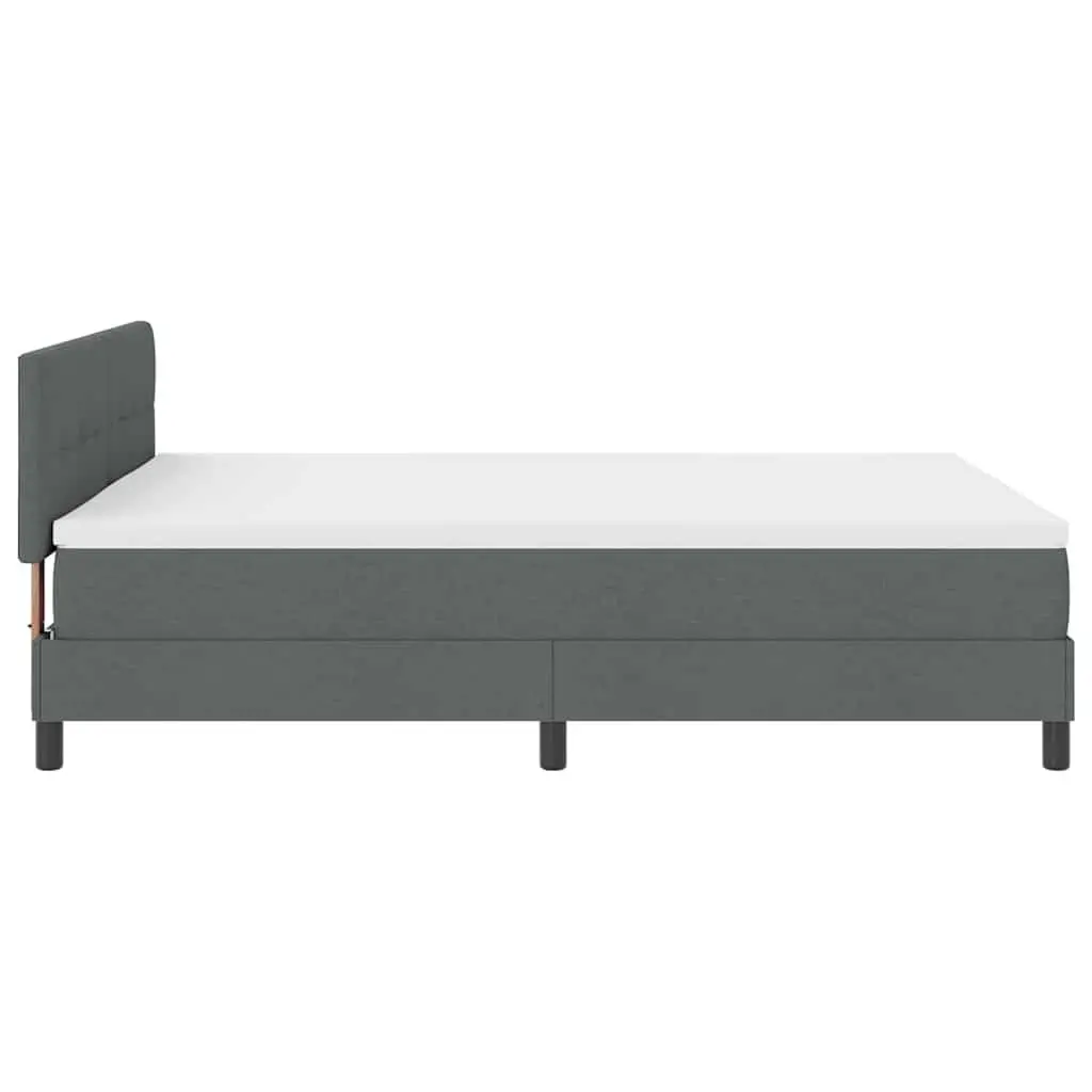 Box Spring Bed Dark Grey White Fabric 152 x 203 cm Modern Adjustable Headboard