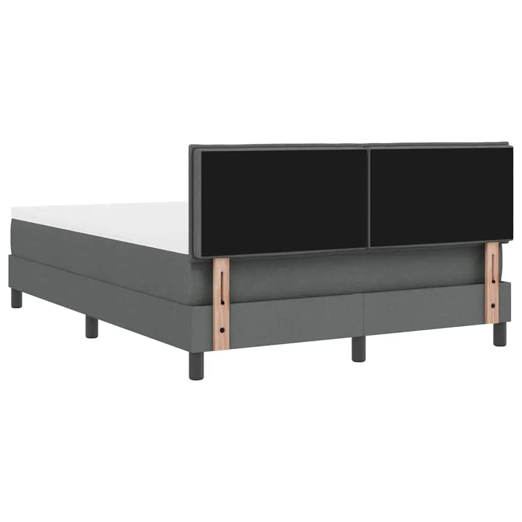 Box Spring Bed Dark Grey White Fabric 152 x 203 cm Modern Adjustable Headboard