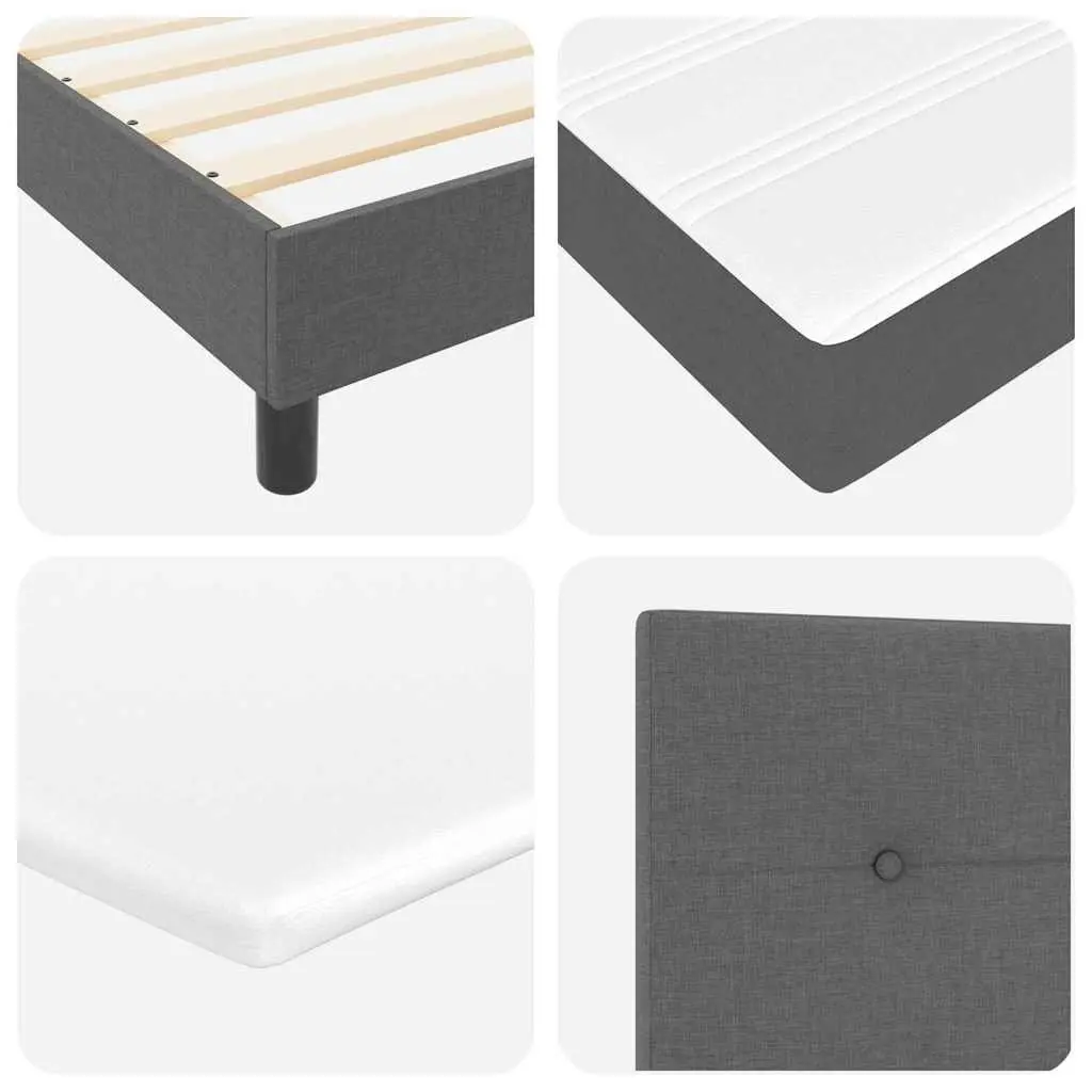 Box Spring Bed Dark Grey White Fabric 152 x 203 cm Modern Adjustable Headboard