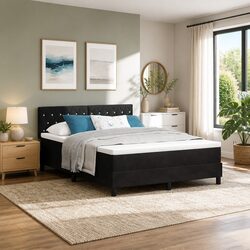 Modern Black and White Box Spring Bed 152 x 203 cm