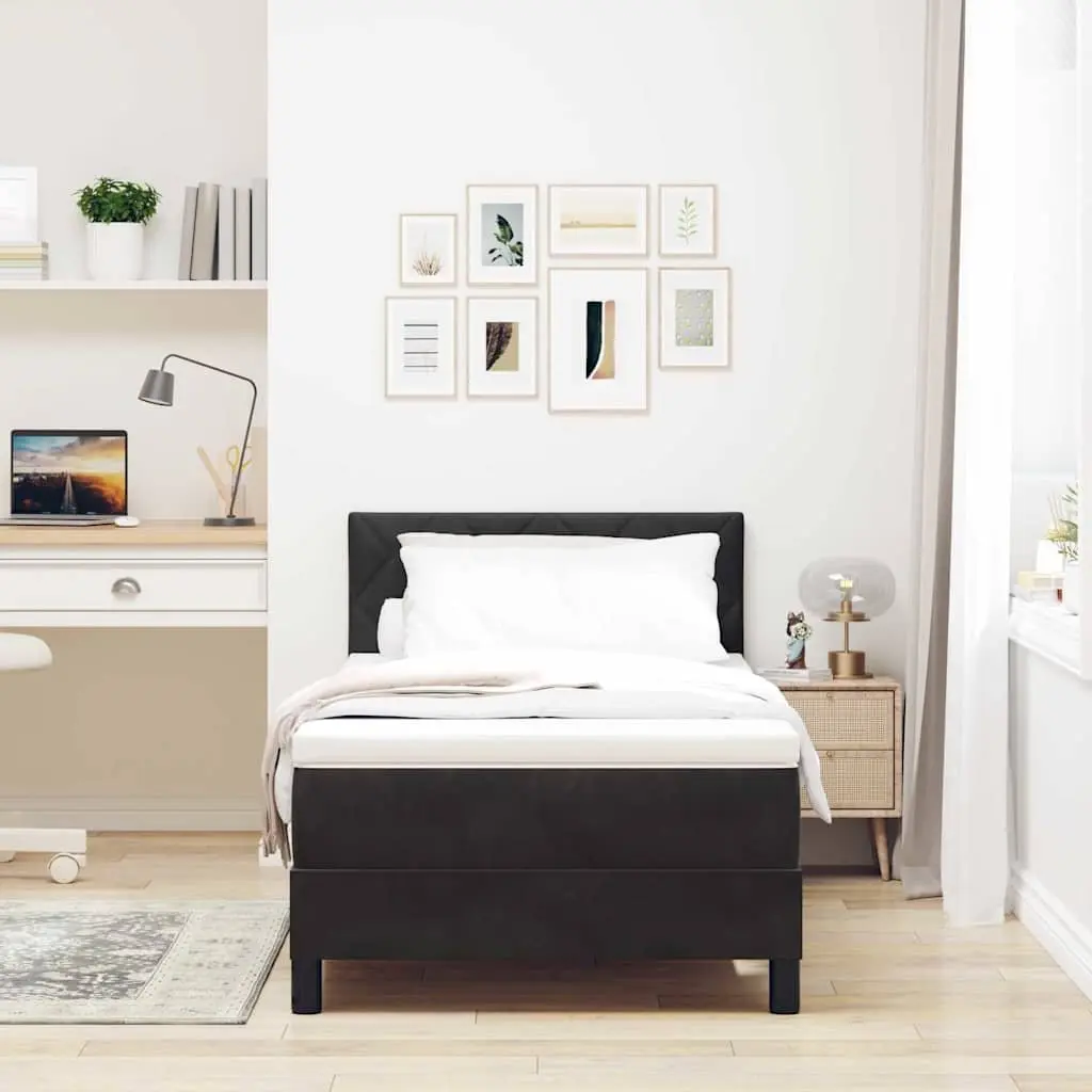 Box Spring Bed Black and White 107 x 203 cm Modern Furniture Frame