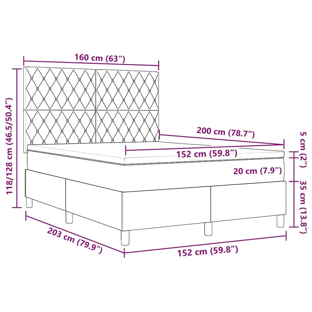 Box Spring Bed Black White 152 x 203 cm Adjustable Headboard Medium Firm
