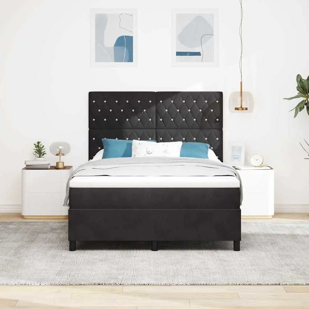 Box Spring Bed Black White 152 x 203 cm Adjustable Headboard Medium Firm