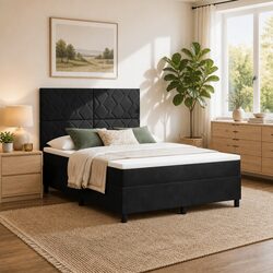 Contemporary Box Spring Bed with Adjustable Headboard
