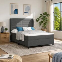 Elegant Box Spring Bed 137x190cm Dark Grey White