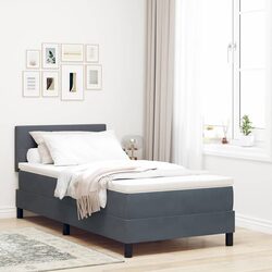 Box Spring Bed Dark Grey White 107x203cm Fabric Headboard LED Lights Mattress