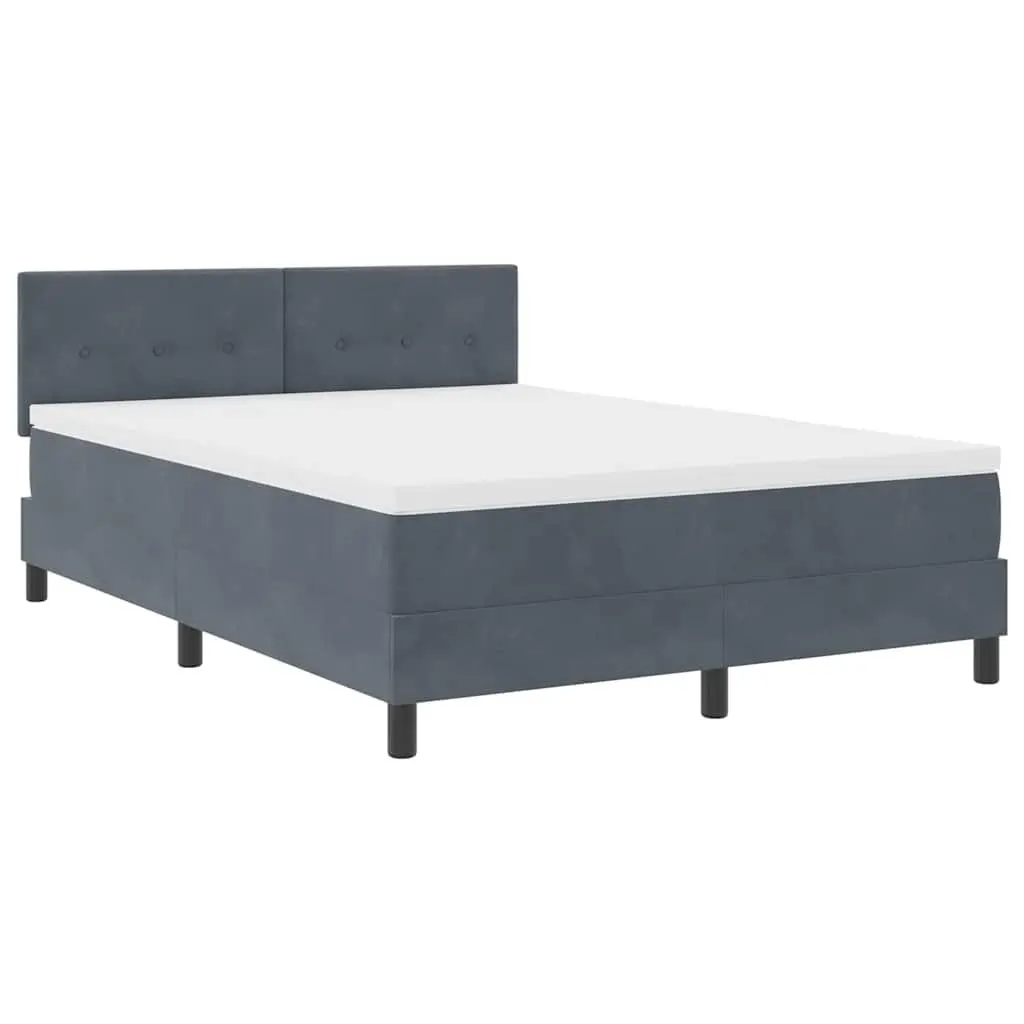 Dark Grey White Fabric Box Spring Bed with Adjustable Headboard and LED Lights 152x203cm