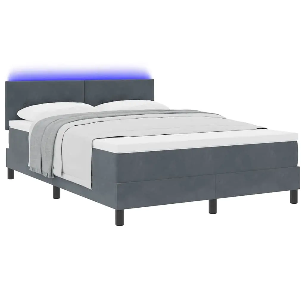 Dark Grey White Fabric Box Spring Bed with Adjustable Headboard and LED Lights 152x203cm