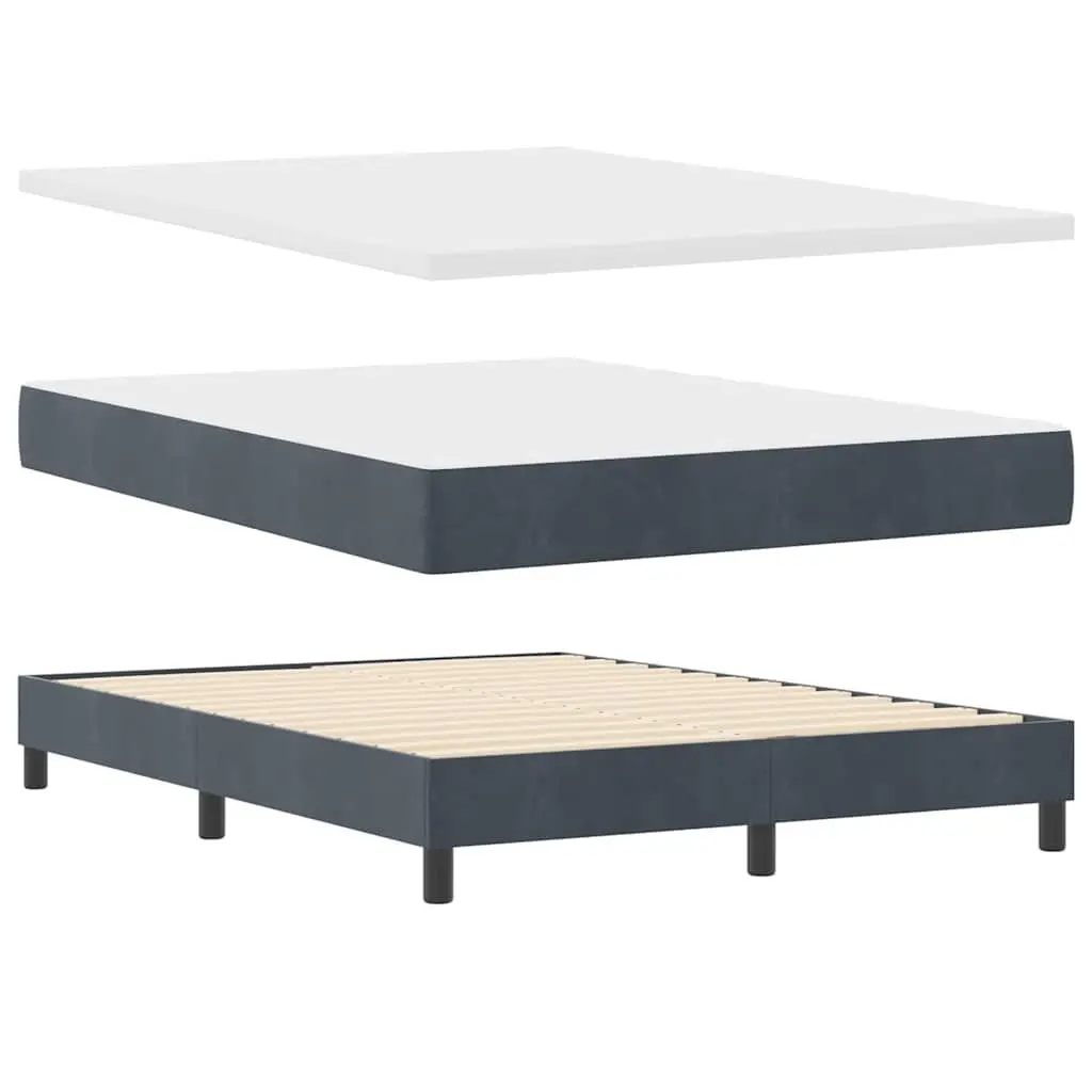 Dark Grey White Fabric Box Spring Bed with Adjustable Headboard and LED Lights 152x203cm