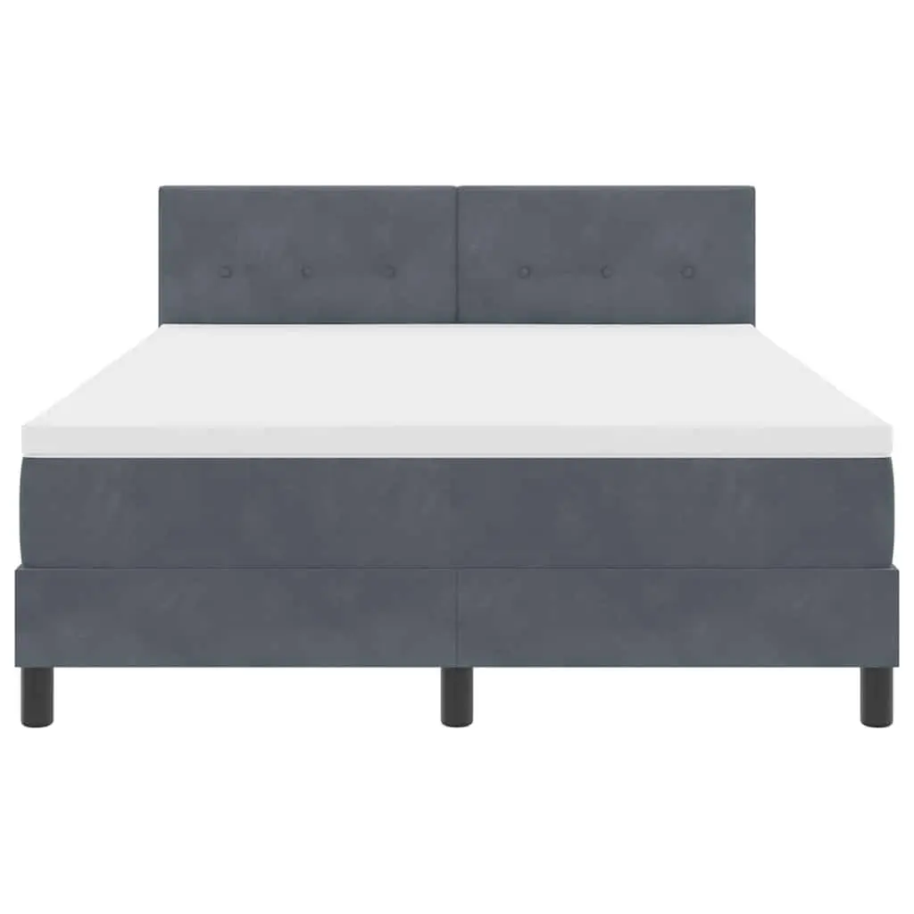 Dark Grey White Fabric Box Spring Bed with Adjustable Headboard and LED Lights 152x203cm