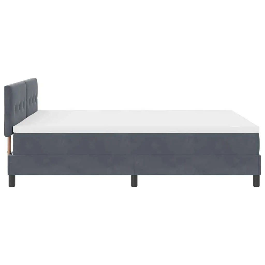 Dark Grey White Fabric Box Spring Bed with Adjustable Headboard and LED Lights 152x203cm