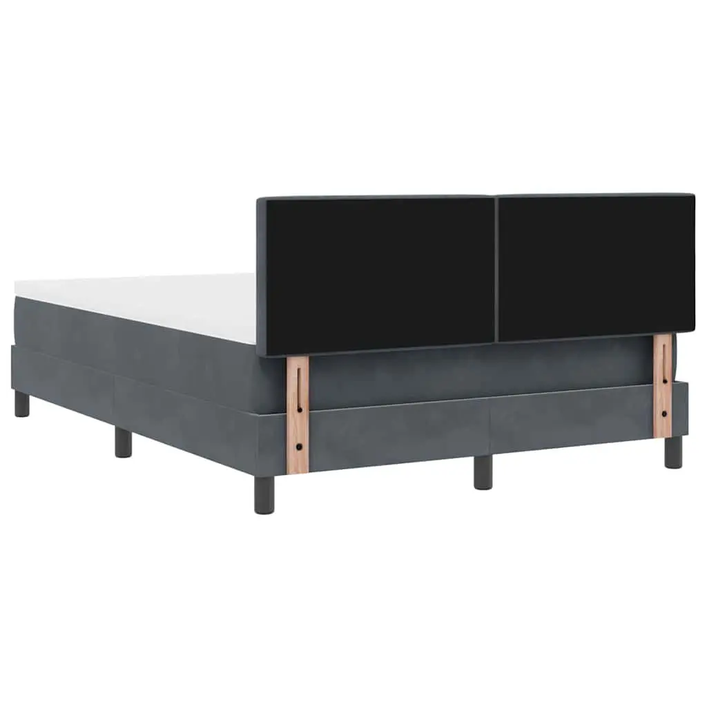 Dark Grey White Fabric Box Spring Bed with Adjustable Headboard and LED Lights 152x203cm