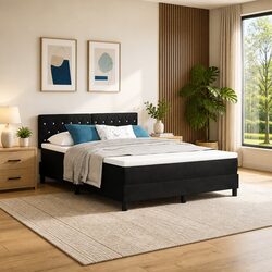 Stylish Box Spring Bed with Adjustable Headboard and LED Lights