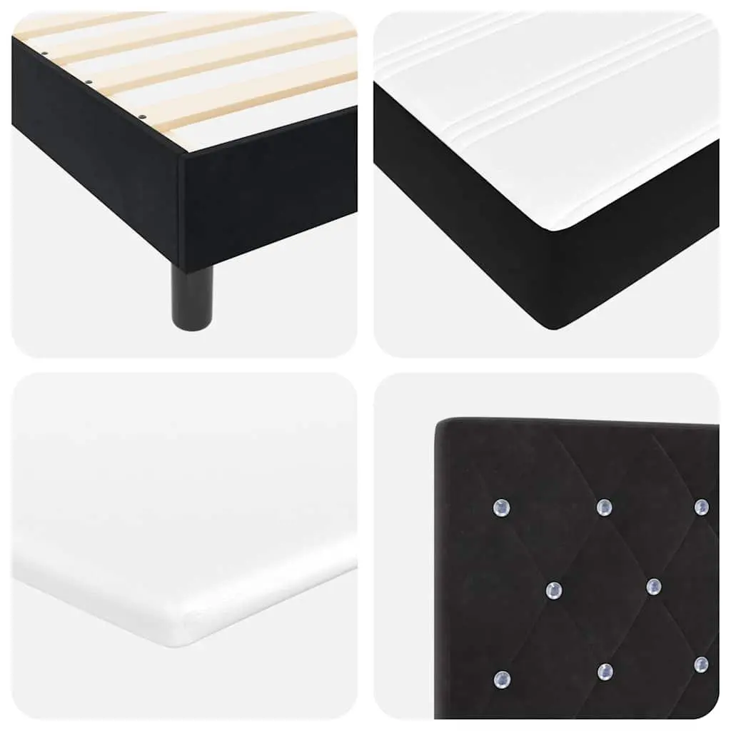 Box Spring Bed Black White 152x203cm Velvet Adjustable Headboard LED Lights