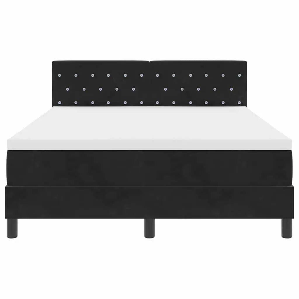 Box Spring Bed Black White 152x203cm Velvet Adjustable Headboard LED Lights