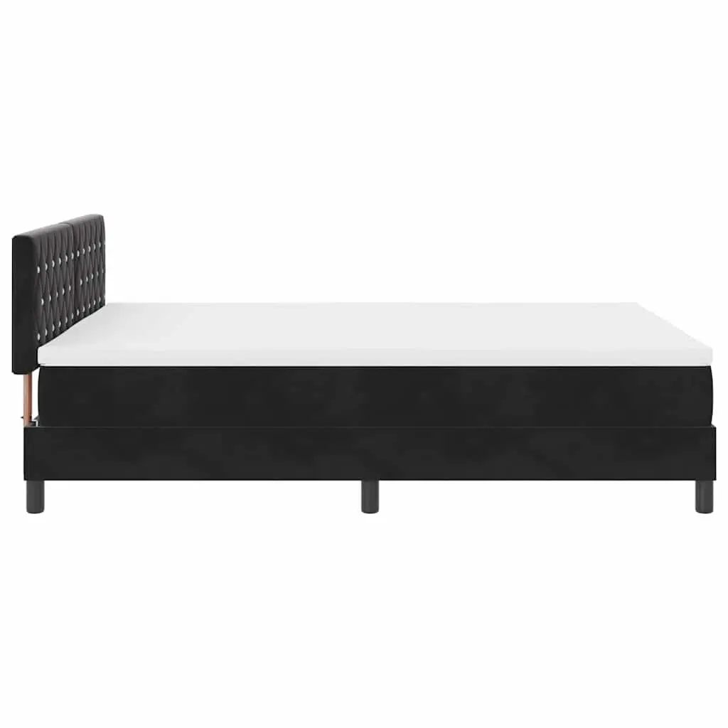 Box Spring Bed Black White 152x203cm Velvet Adjustable Headboard LED Lights