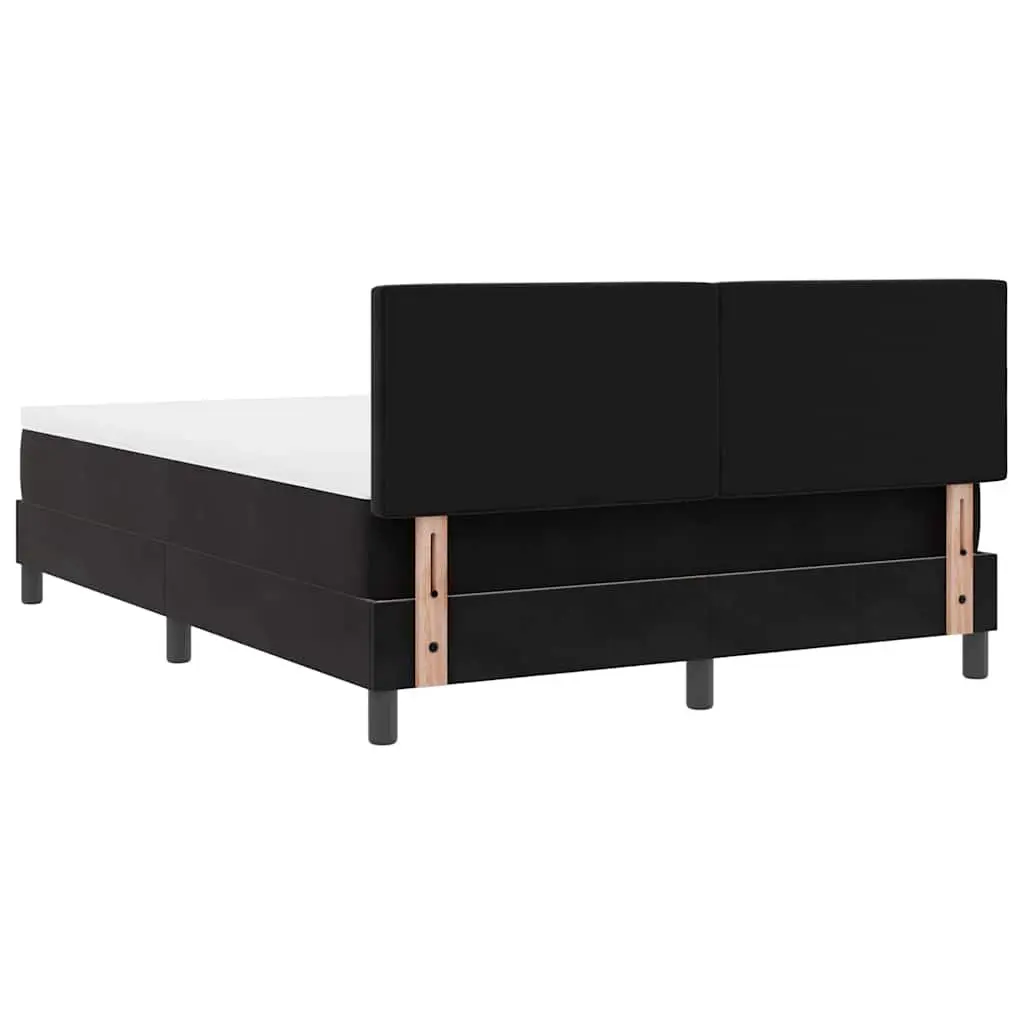 Box Spring Bed Black White 152x203cm Velvet Adjustable Headboard LED Lights