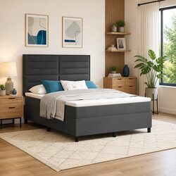 Comfortable Box Spring Bed with Mattress and LED Lights