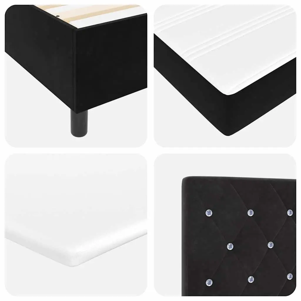 Box Spring Bed Black Velvet 152 x 203 cm Adjustable Headboard Pocketed Coil Mattress RGB LED Lights