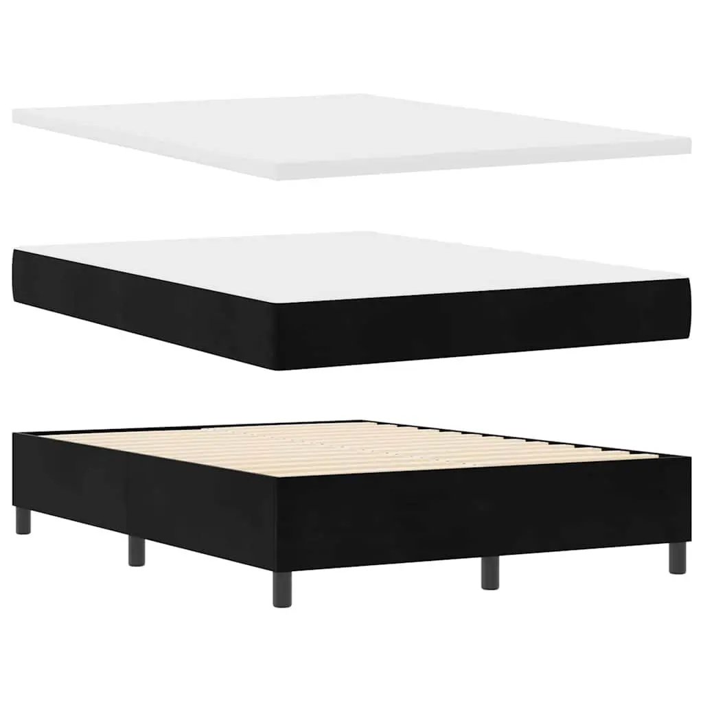 Box Spring Bed Black Velvet 152 x 203 cm Adjustable Headboard Pocketed Coil Mattress RGB LED Lights