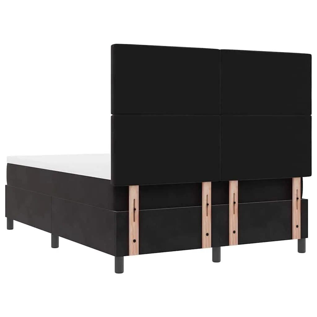Box Spring Bed Black Velvet 152 x 203 cm Adjustable Headboard Pocketed Coil Mattress RGB LED Lights