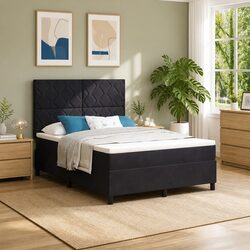 Velvet Box Spring Bed in Black and White 137 x 187 cm