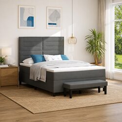 Dark Grey Box Spring Bed with Adjustable Headboard 137 x 190 cm