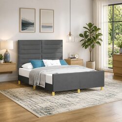 Stylish Dark Grey Bed Frame with Adjustable Headboard