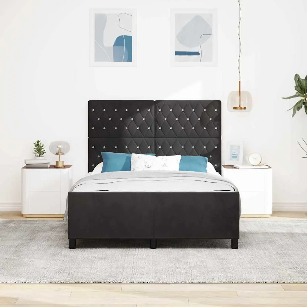 Bed Frame Black 152 x 203 cm Velvet Upholstered Modern