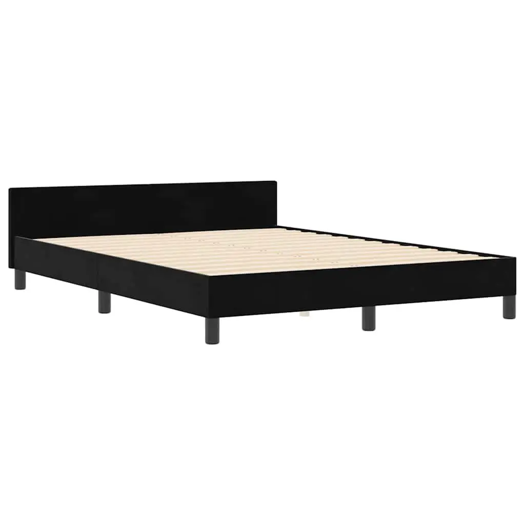 Bed Frame Black 152 x 203 cm Velvet Upholstered Modern