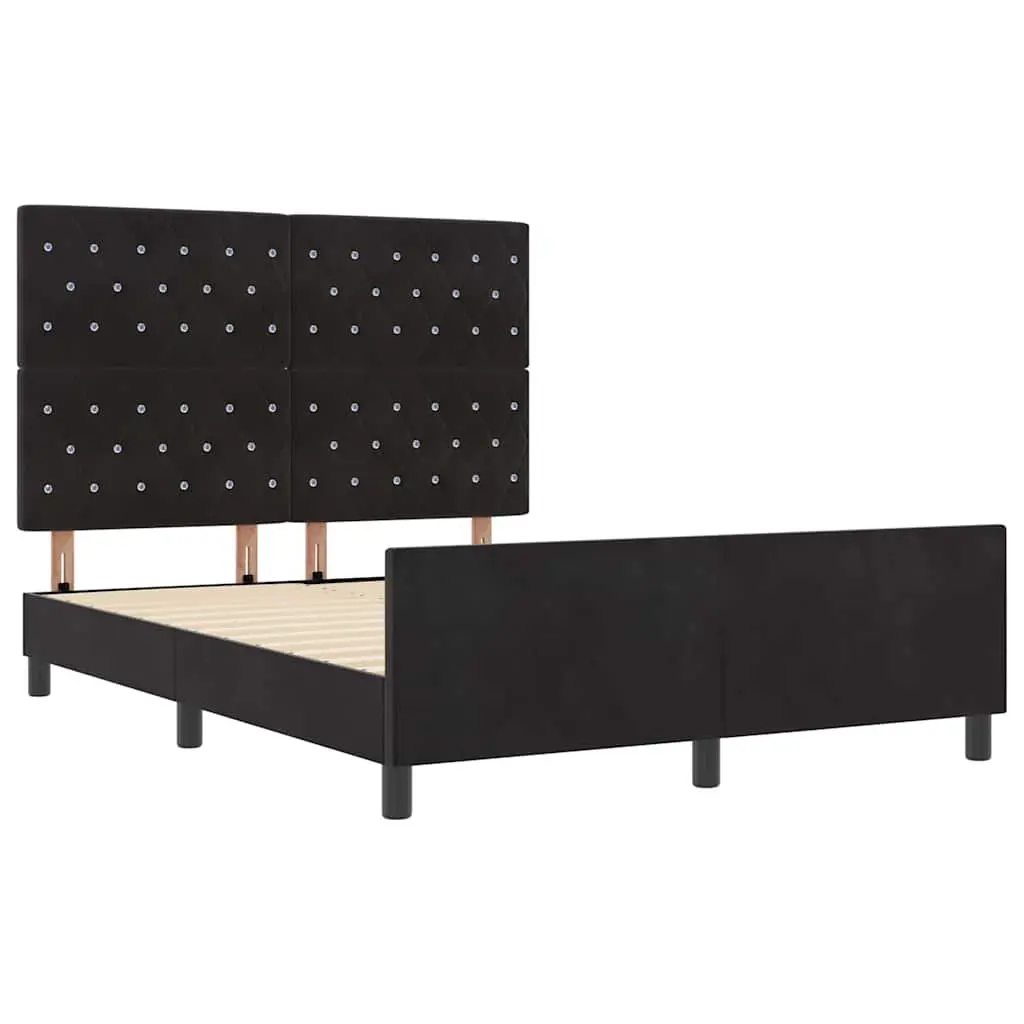 Bed Frame Black 152 x 203 cm Velvet Upholstered Modern