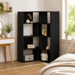 Stylish Black Oak 6-Tier Wardrobe Cabinet 85 x 85 x 140 cm