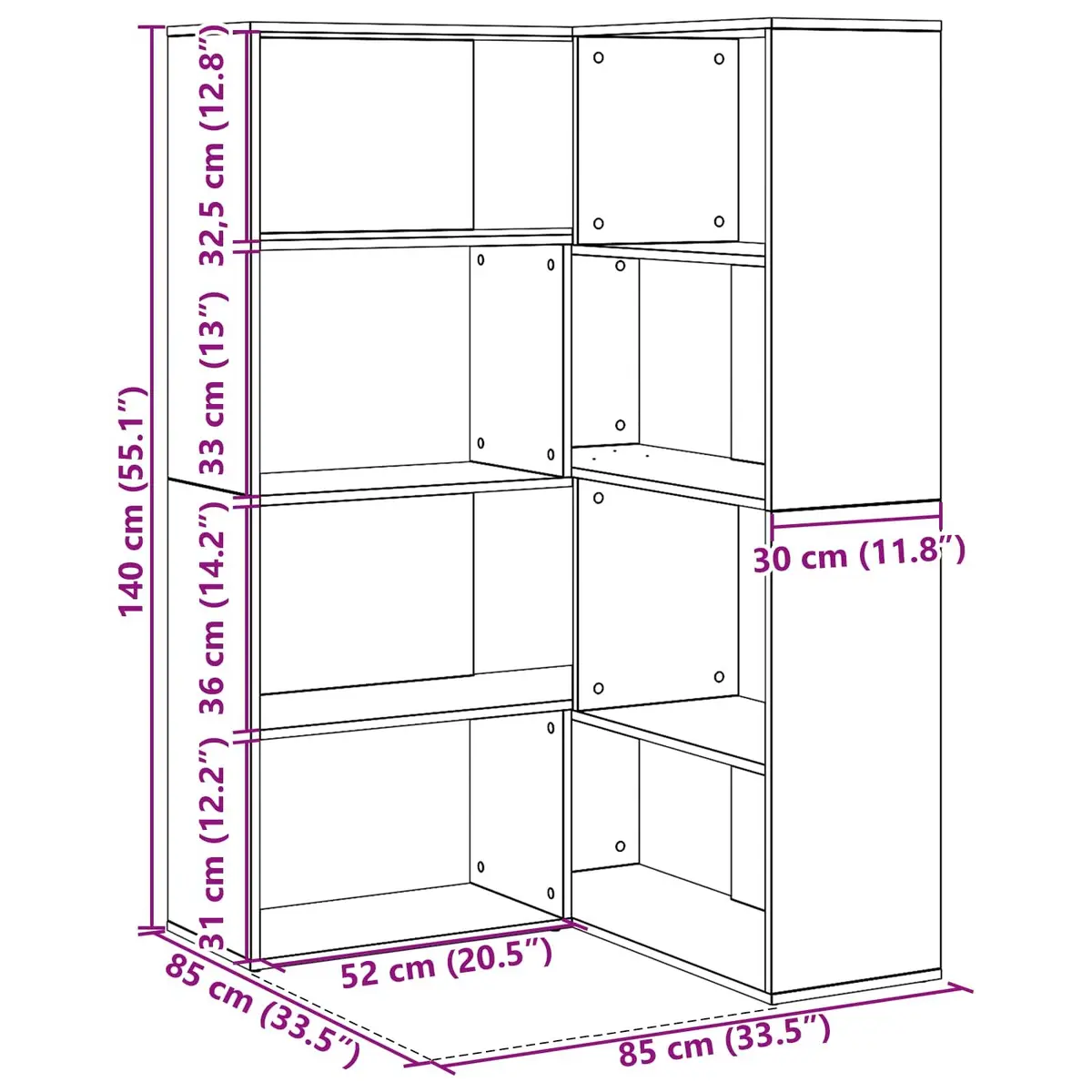 Black Oak 6-Tier Wardrobe Cabinet 85 x 85 x 140 cm