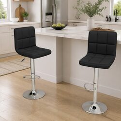 Set of 2 Adjustable Black Fabric Bar Stools