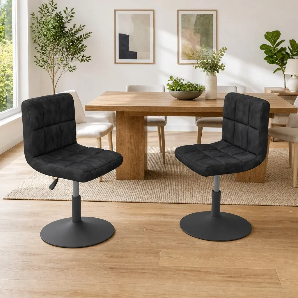 Adjustable Height Swivel Chair Black Velvet 360 Degree Rotation Set of 2