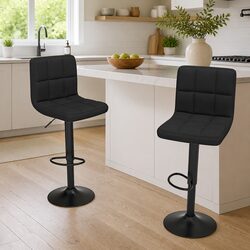 Comfortable Black Fabric Adjustable Bar Stools Set