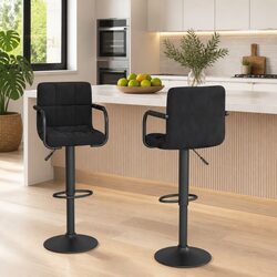 Elegant Black Velvet Bar Stools - Set of 2
