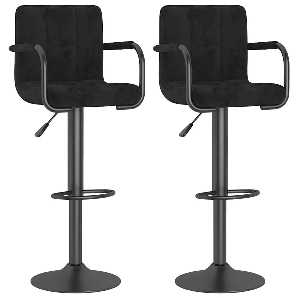 Bar Stools 2 pcs Black Velvet Swivel Height Adjustable Footrest Counter Chairs
