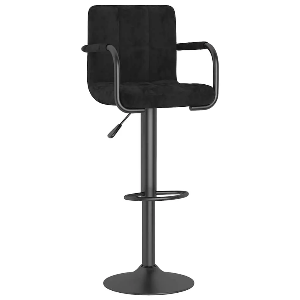 Bar Stools 2 pcs Black Velvet Swivel Height Adjustable Footrest Counter Chairs