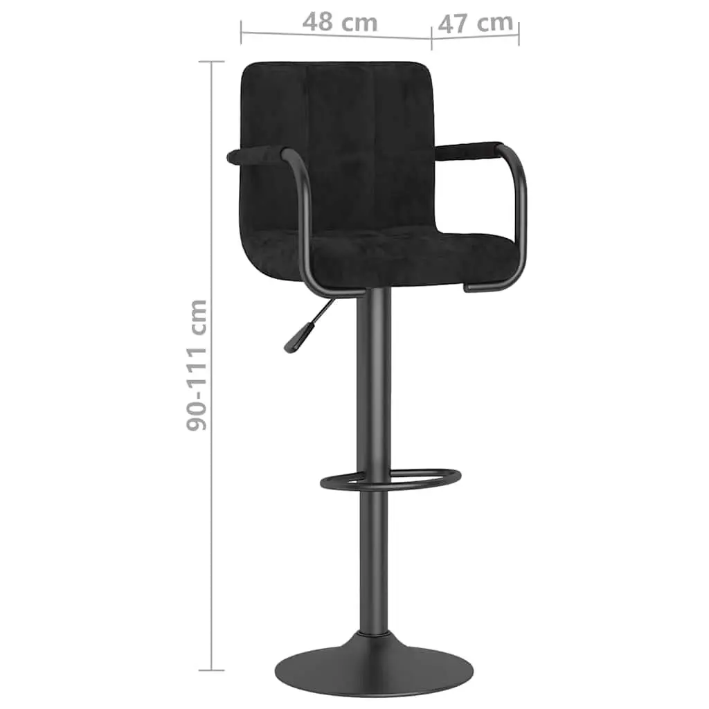 Bar Stools 2 pcs Black Velvet Swivel Height Adjustable Footrest Counter Chairs