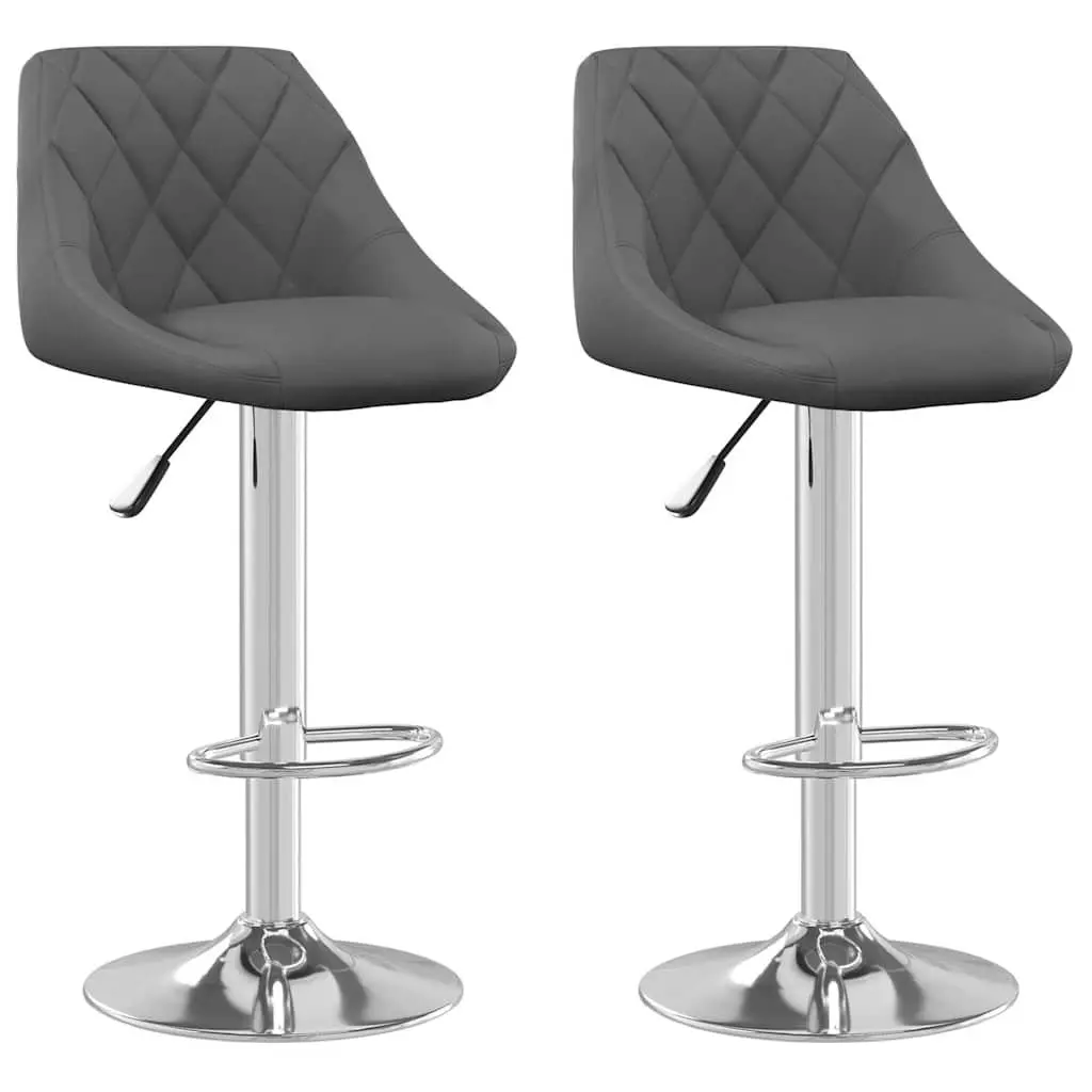Bar Stools Grey Velvet Swivel Adjustable Height 2 Piece Chromed Steel