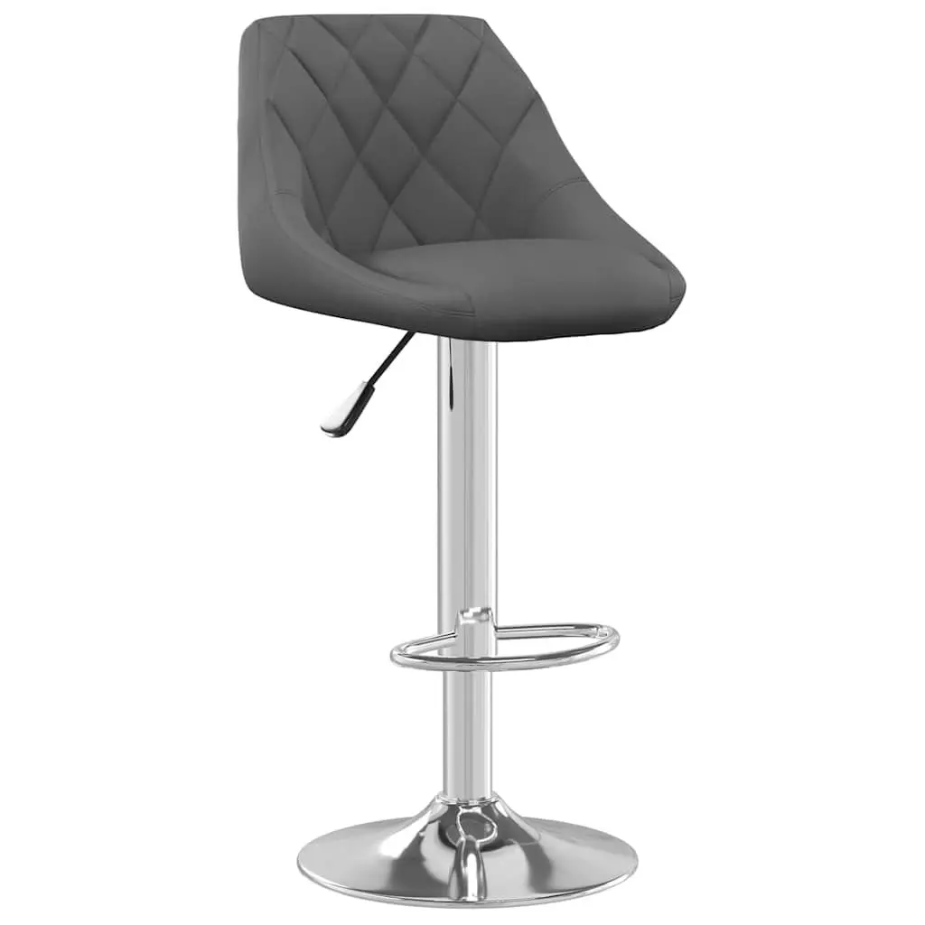 Bar Stools Grey Velvet Swivel Adjustable Height 2 Piece Chromed Steel