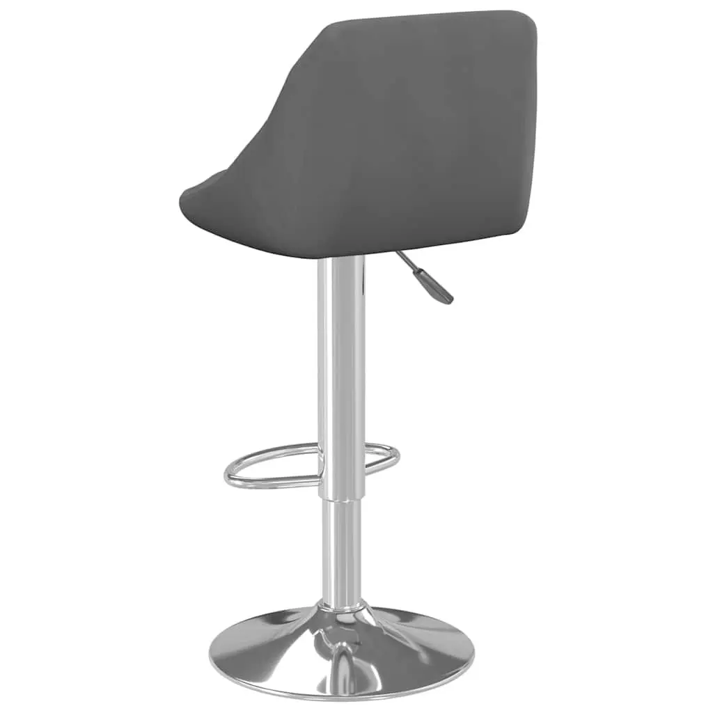 Bar Stools Grey Velvet Swivel Adjustable Height 2 Piece Chromed Steel
