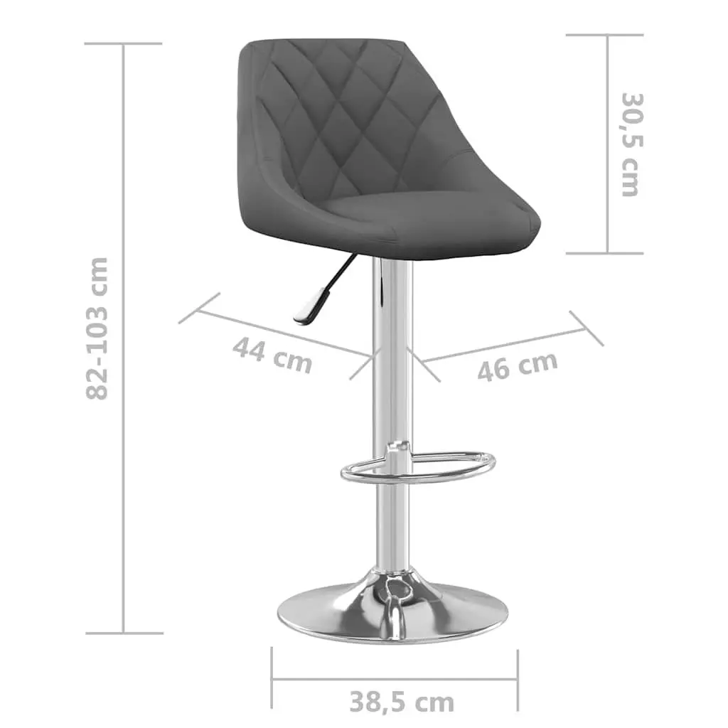 Bar Stools Grey Velvet Swivel Adjustable Height 2 Piece Chromed Steel