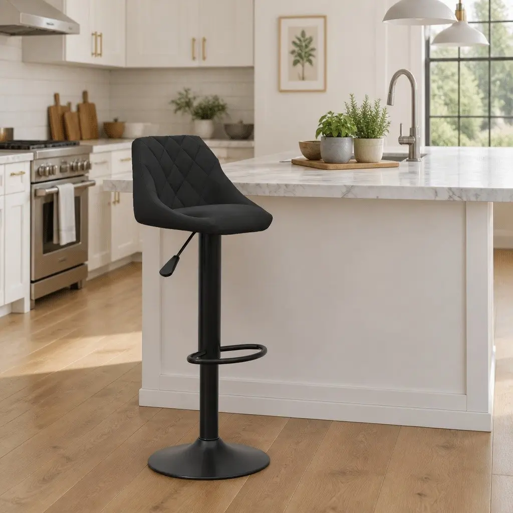 Black Velvet Swivel Bar Stool with Footrest