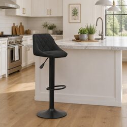 Elegant Black Velvet Swivel Bar Stool with Footrest