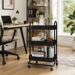 Versatile 3-Tier Black Steel Storage Trolley