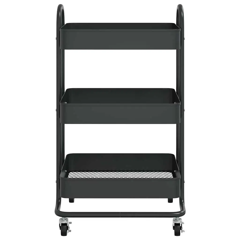 3-Tier Mobile Trolley Black Steel Kitchen Office Organizer Cart 43x34x79cm