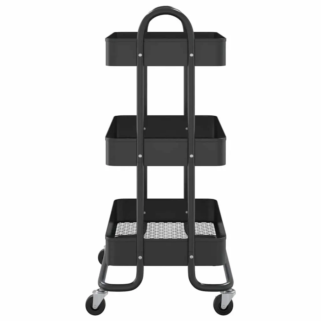 3-Tier Mobile Trolley Black Steel Kitchen Office Organizer Cart 43x34x79cm